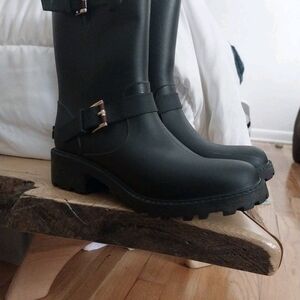 Tommy Hilfiger Black Mid-Calf Rain Boots with Buckle